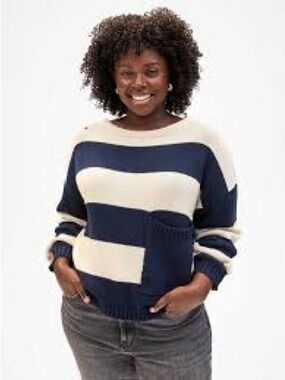 NWT Clare V. Dorothee Navy and Cream Wide-Stripe Crewneck Sweater
